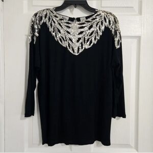 Jane Ashley Black Sequin Beaded Top Size M Dressy Evening Blouse